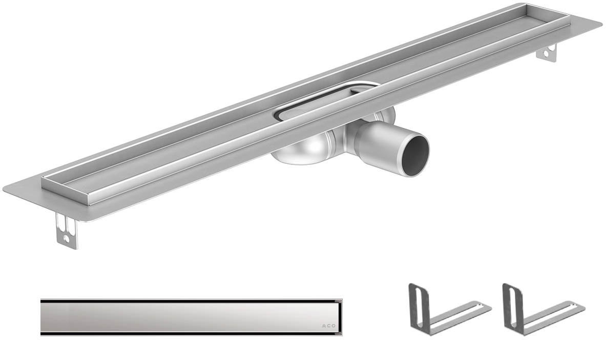 Conjunto cuerpo para desagüe lineal ACO ShowerDrain C 9010.88.24, rejilla de desagüe lineal ACO ShowerDrain C 9010.88.91, 9010.88.56