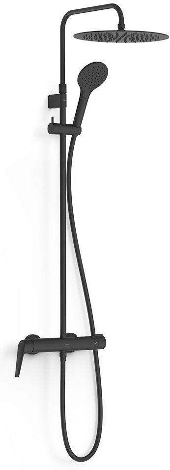 Tres Fuji conjunto de ducha a pared con rociador con efecto lluvia negro 28119701NM