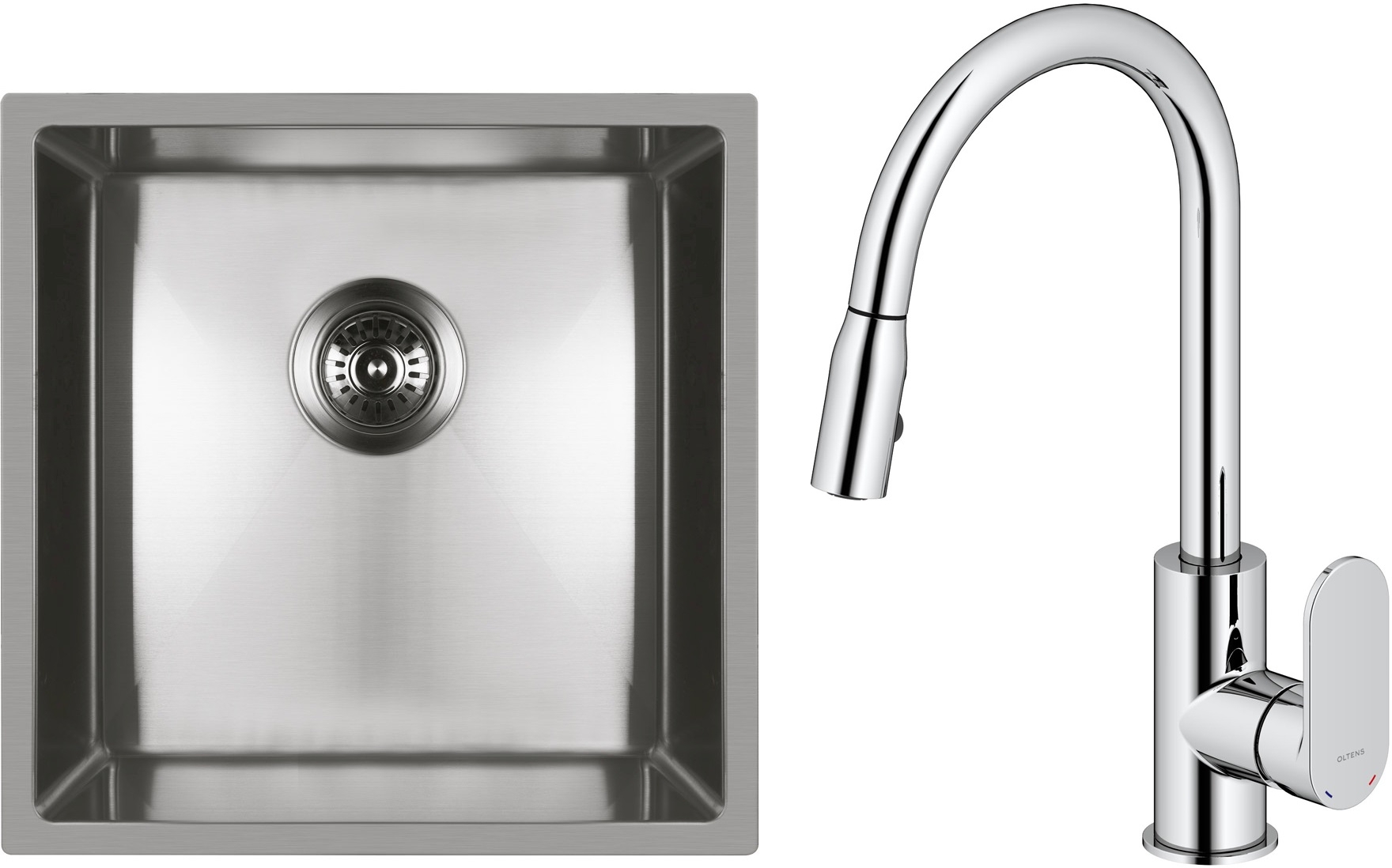 Conjunto fregadero de acero Oltens Stalvask 71100100, grifo de cocina Oltens Lista 35202100