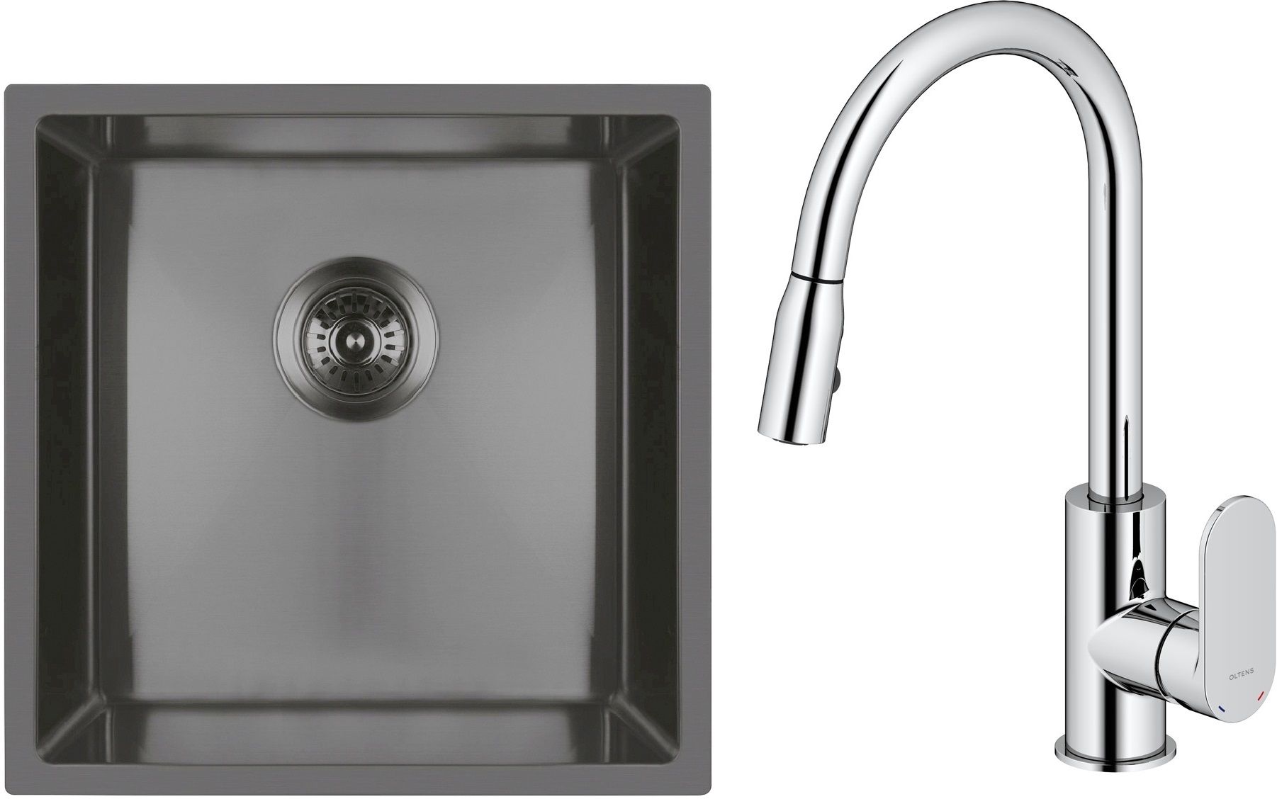 Conjunto fregadero de acero Oltens Stalvask 71100300, grifo de cocina Oltens Lista 35202100