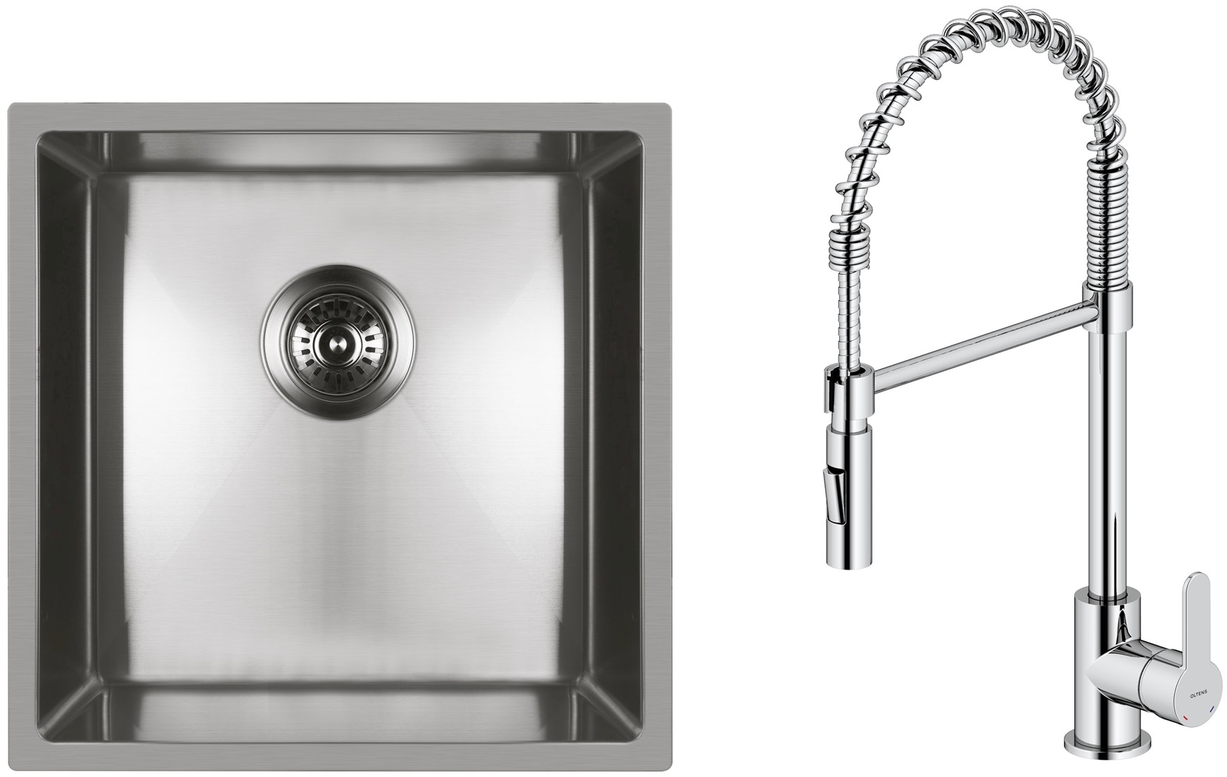 Conjunto grifo de cocina Oltens Duf 35203100, fregadero de acero Oltens Stalvask 71100100