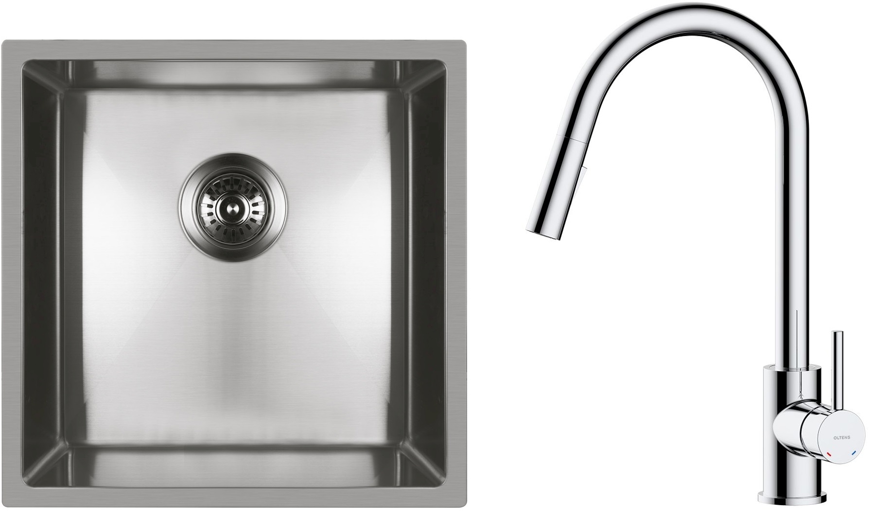 Conjunto fregadero de acero Oltens Stalvask 71100100, grifo de cocina Oltens Litla 35204100