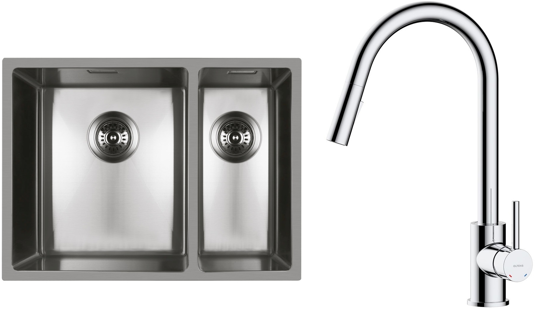 Conjunto fregadero de acero Oltens Stalvask 71200100, grifo de cocina Oltens Litla 35204100