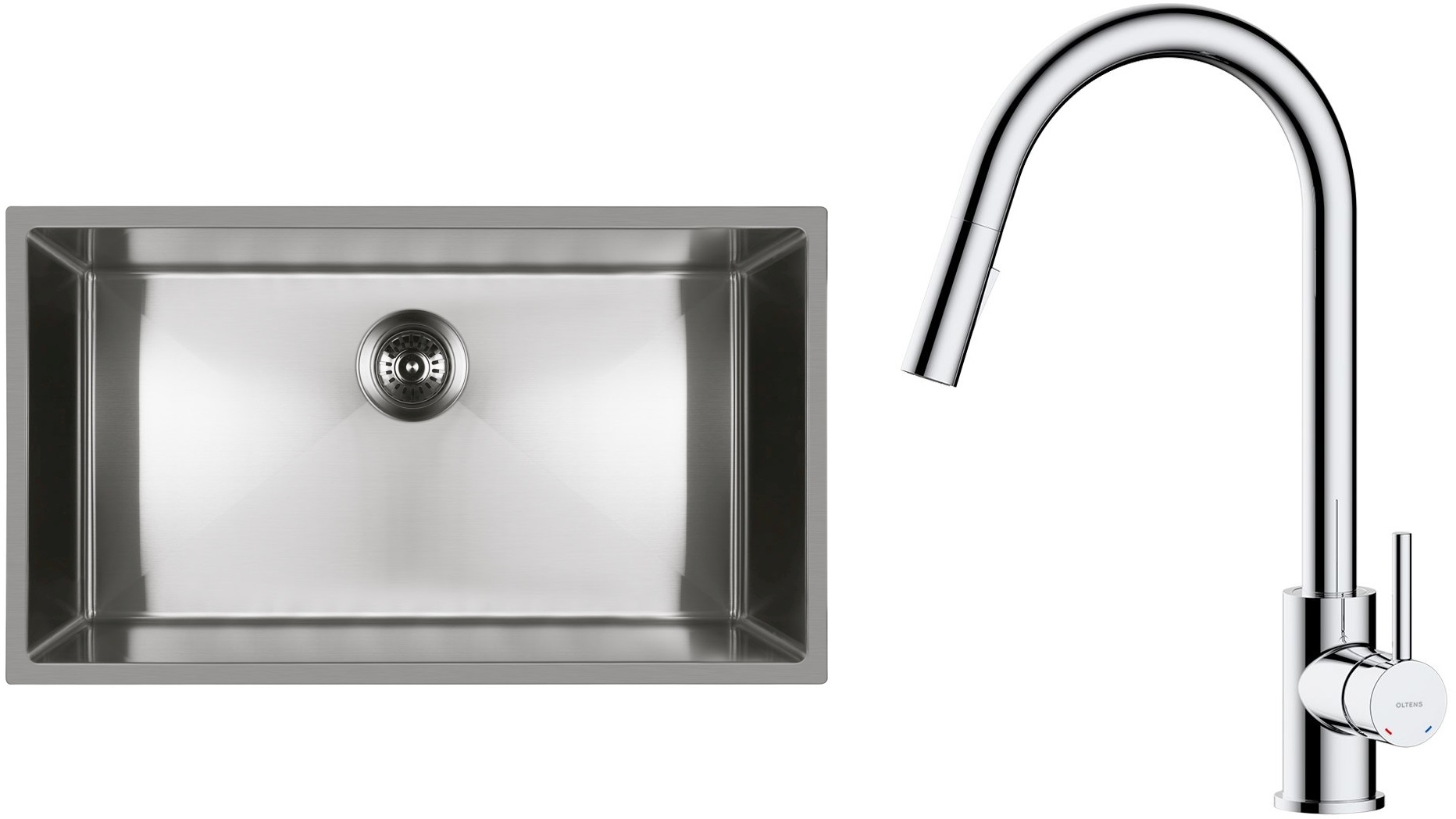 Conjunto fregadero de acero Oltens Stalvask 71102100, grifo de cocina Oltens Litla 35204100