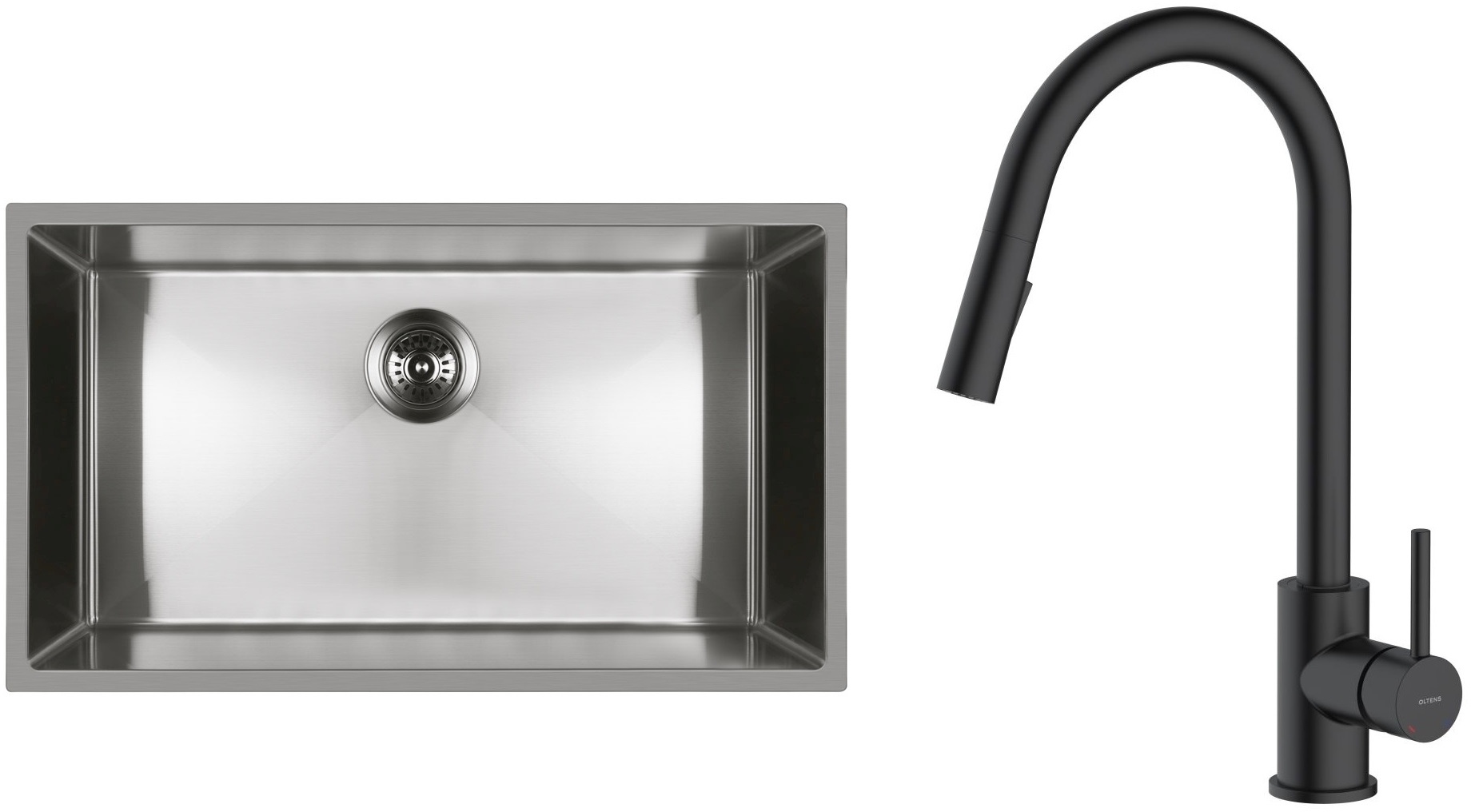 Conjunto fregadero de acero Oltens Stalvask 71102100, grifo de cocina Oltens Litla 35204300