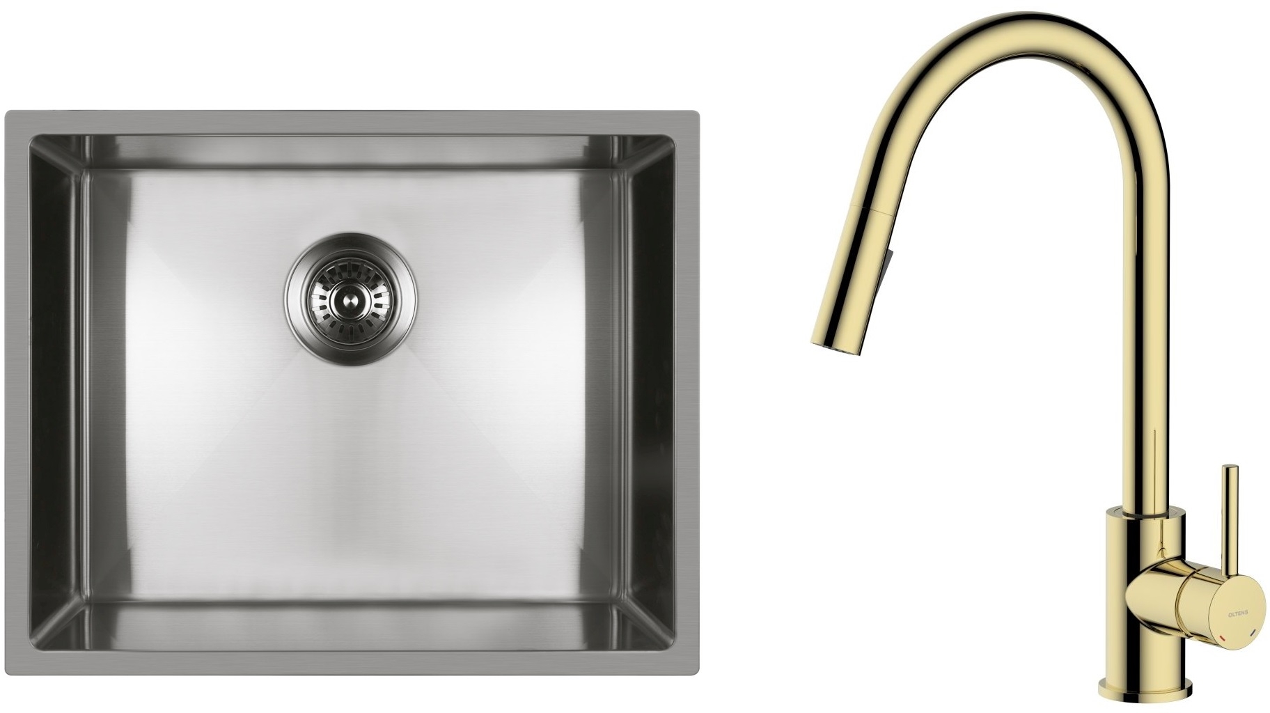 Conjunto fregadero de acero Oltens Stalvask 71101100, grifo de cocina Oltens Litla 35204800