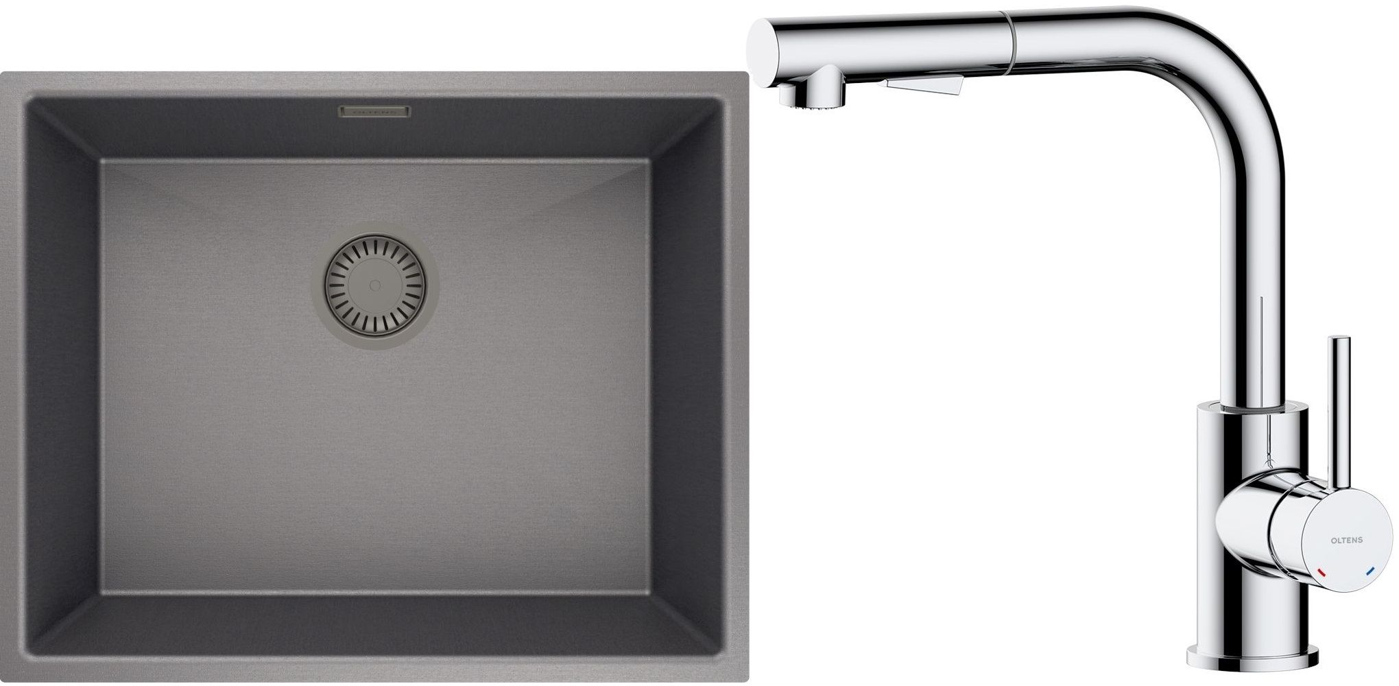 Conjunto fregadero de acero Oltens Stalvask 71101300, grifo de cocina Oltens Myvat 35205100