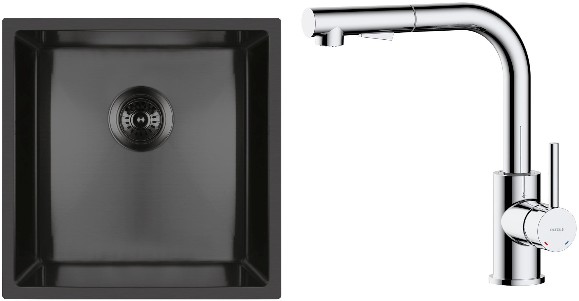 Conjunto fregadero de acero Oltens Stalvask 71100300, grifo de cocina Oltens Myvat 35205100