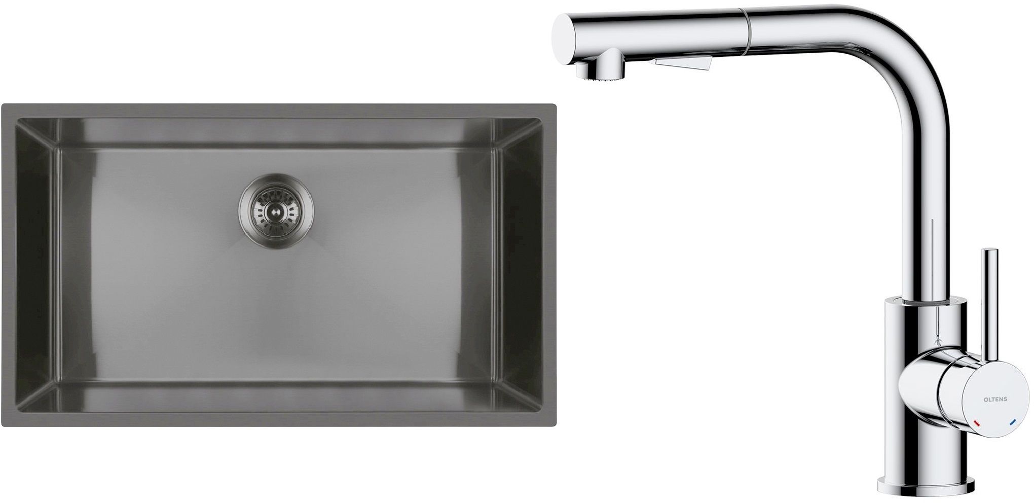 Conjunto fregadero de acero Oltens Stalvask 71102300, grifo de cocina Oltens Myvat 35205100