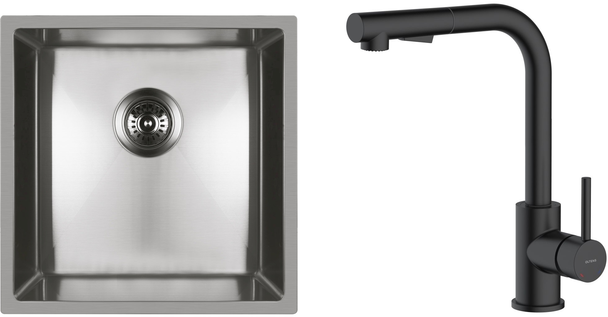 Conjunto fregadero de acero Oltens Stalvask 71100100, grifo de cocina Oltens Myvat 35205300