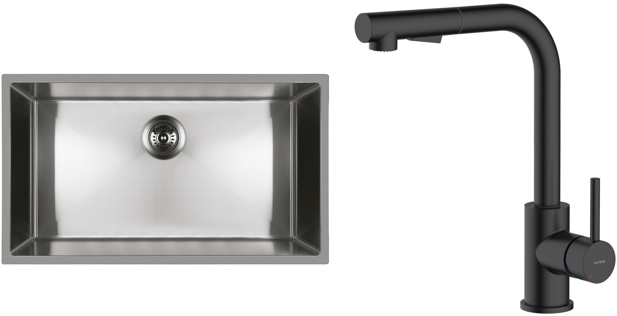 Conjunto fregadero de acero Oltens Stalvask 71102100, grifo de cocina Oltens Myvat 35205300