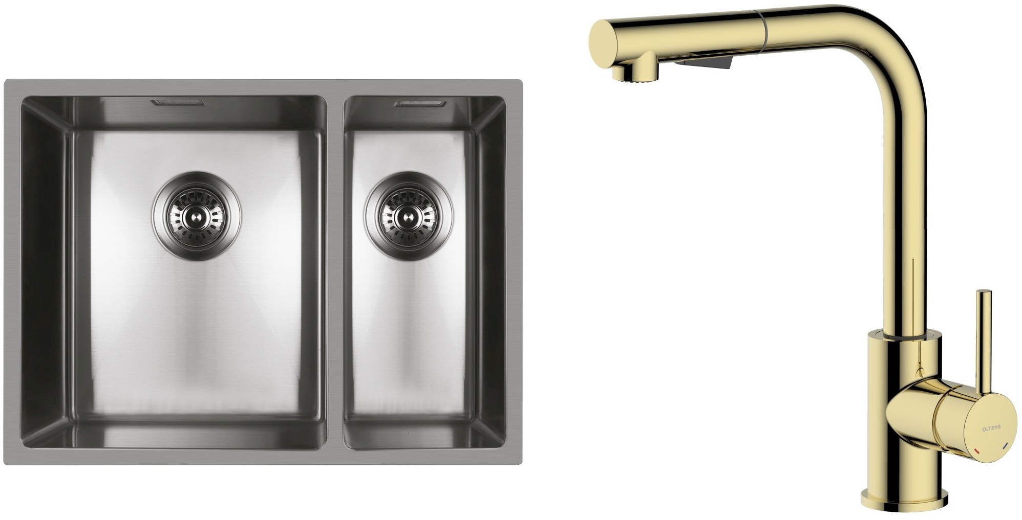 Conjunto fregadero de acero Oltens Stalvask 71200100, grifo de cocina Oltens Myvat 35205800