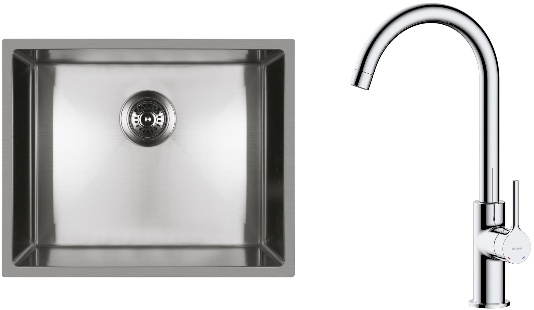 Conjunto fregadero de acero Oltens Stalvask 71101100, grifo de cocina Oltens Skafta 35206100