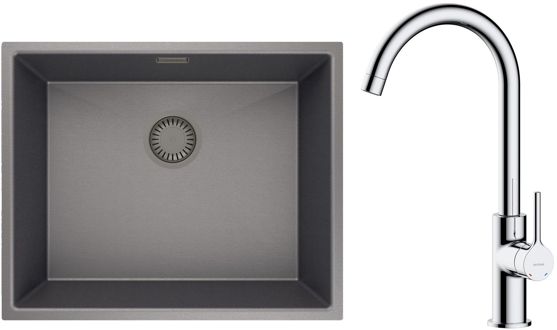 Conjunto fregadero de acero Oltens Stalvask 71101300, grifo de cocina Oltens Skafta 35206100