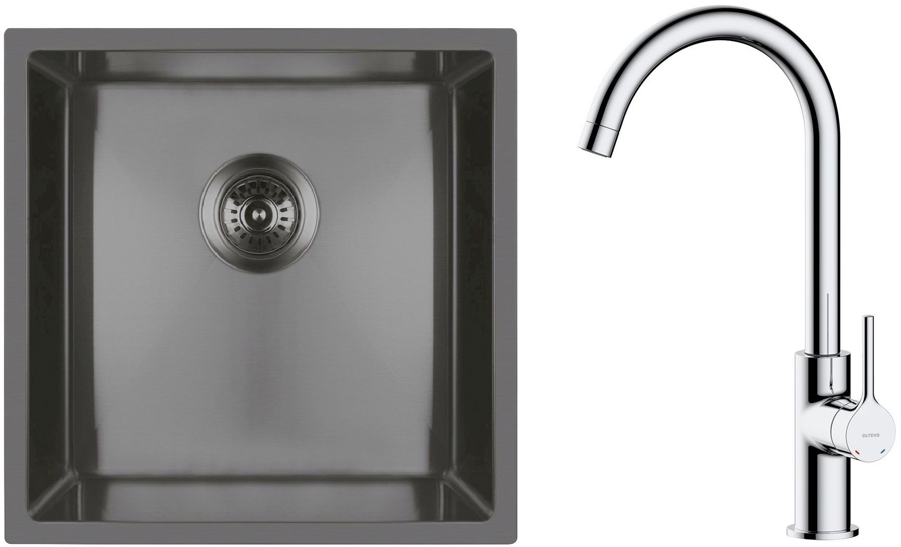 Conjunto fregadero de acero Oltens Stalvask 71100300, grifo de cocina Oltens Skafta 35206100