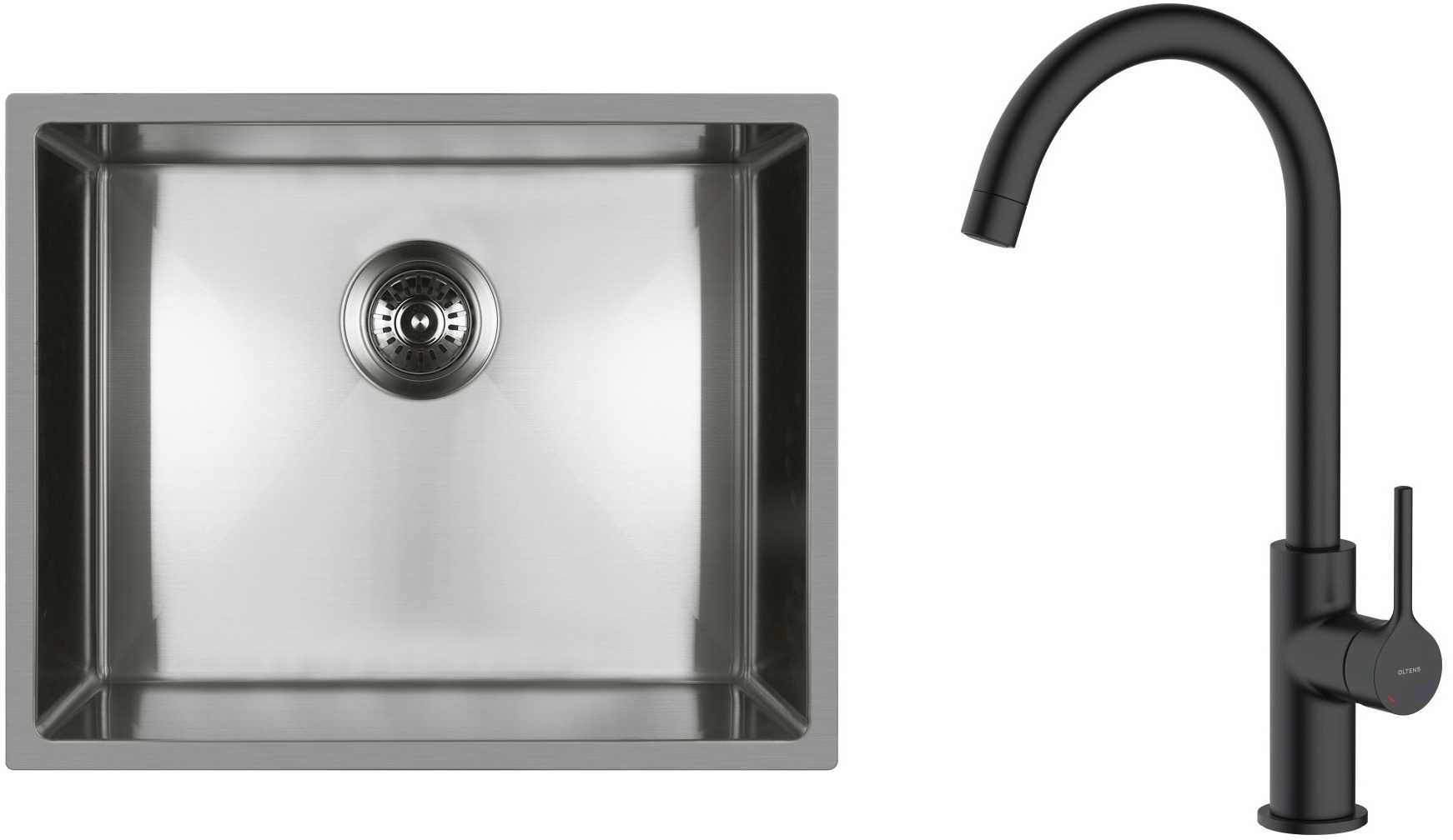 Conjunto fregadero de acero Oltens Stalvask 71101100, grifo de cocina Oltens Skafta 35206300