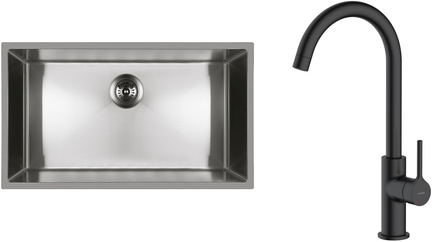 Conjunto fregadero de acero Oltens Stalvask 71102100, grifo de cocina Oltens Skafta 35206300