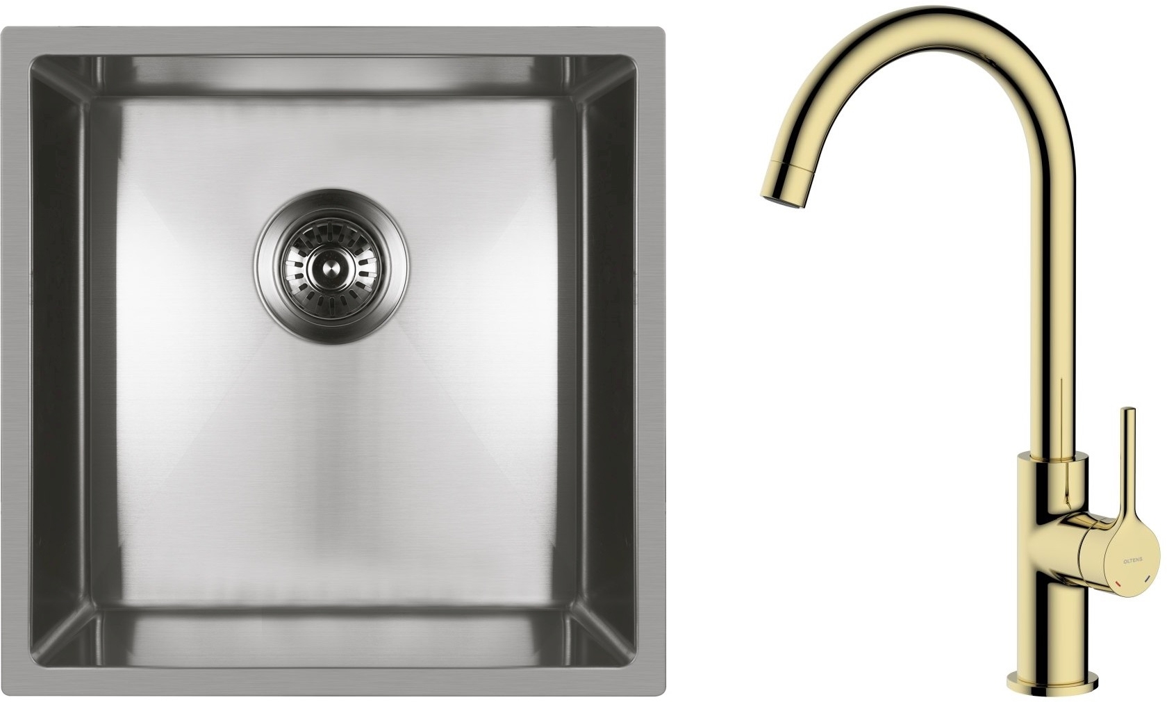 Conjunto fregadero de acero Oltens Stalvask 71100100, grifo de cocina Oltens Skafta 35206800