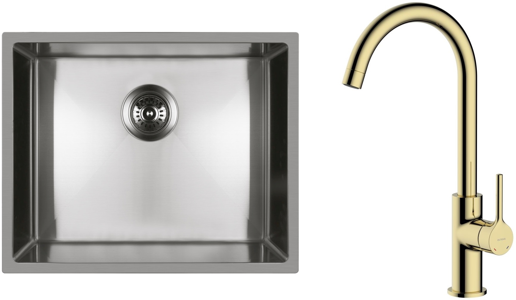 Conjunto fregadero de acero Oltens Stalvask 71101100, grifo de cocina Oltens Skafta 35206800