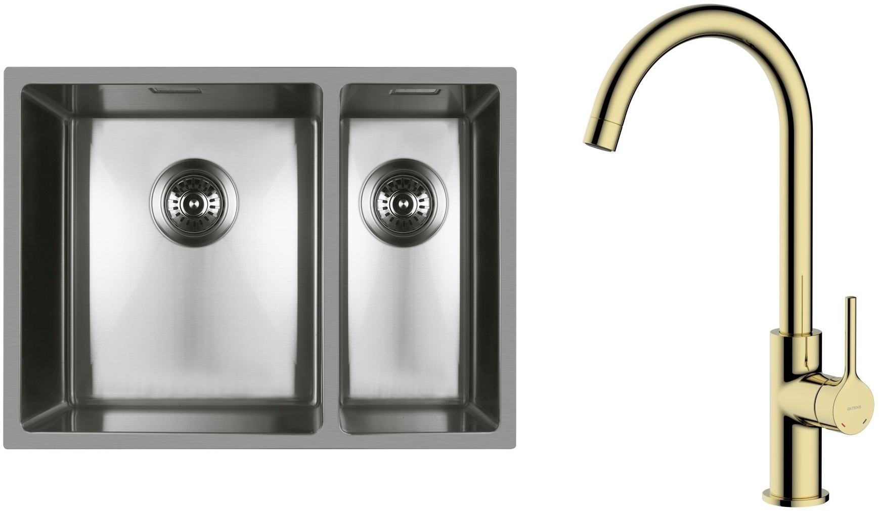 Conjunto fregadero de acero Oltens Stalvask 71200100, grifo de cocina Oltens Skafta 35206800