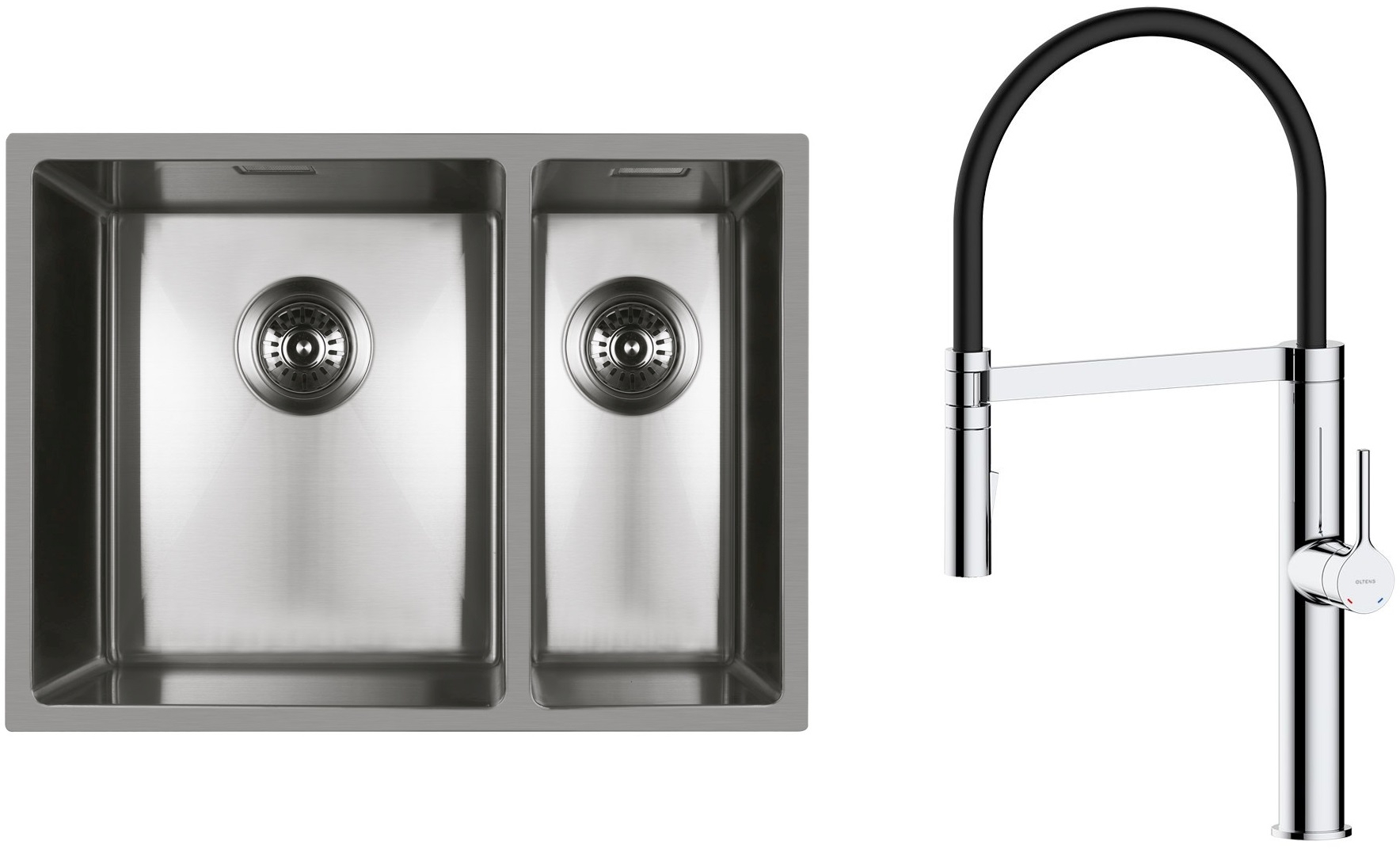 Conjunto fregadero de acero Oltens Stalvask 71200100, grifo de cocina Oltens Borga 35207100