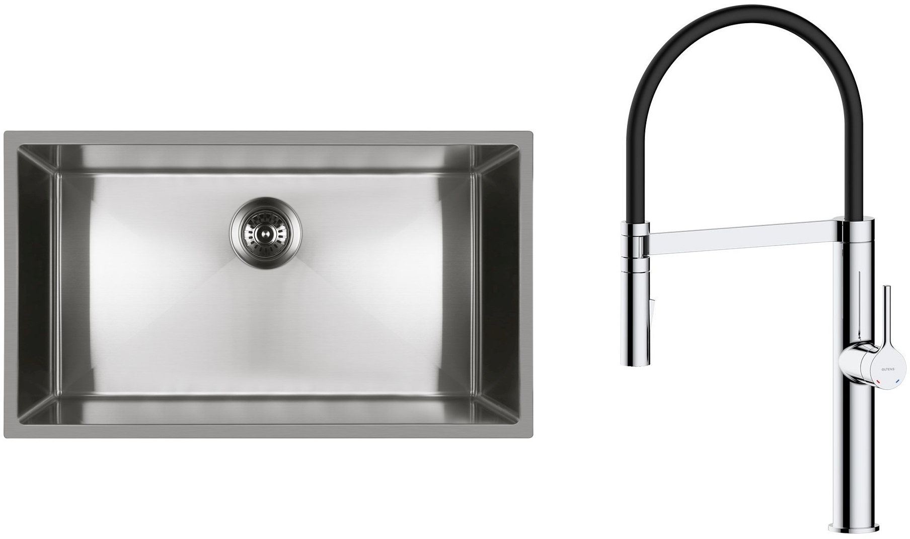 Conjunto fregadero de acero Oltens Stalvask 71102100, grifo de cocina Oltens Borga 35207100
