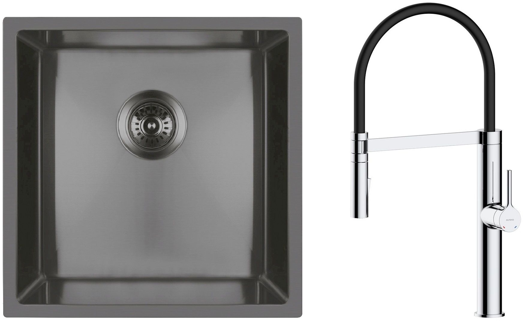Conjunto fregadero de acero Oltens Stalvask 71100300, grifo de cocina Oltens Borga 35207100