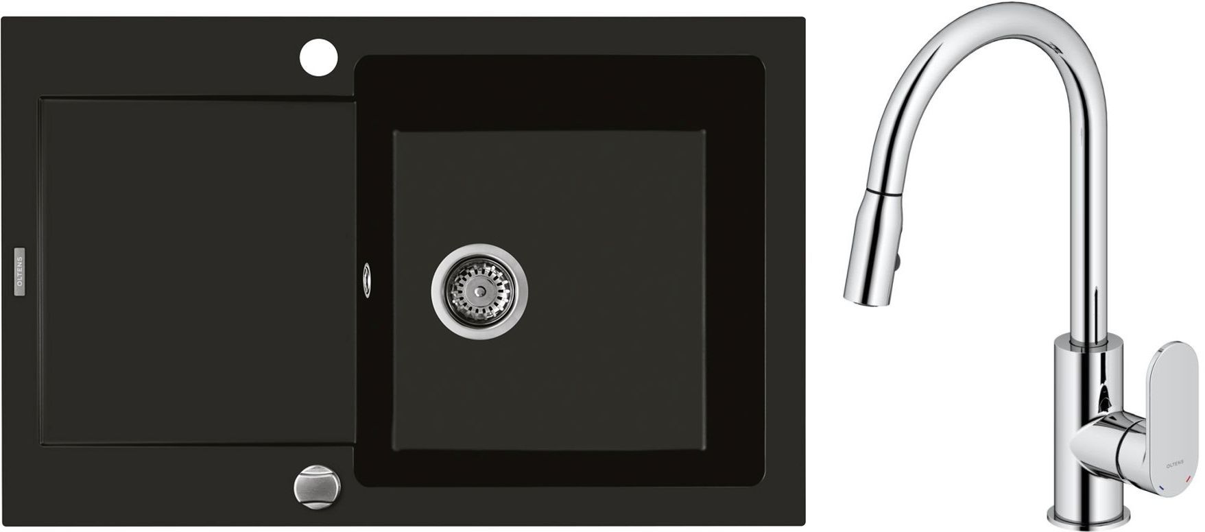 Conjunto fregadero de granito Oltens Gravan 72100300, grifo de cocina Oltens Lista 35202100