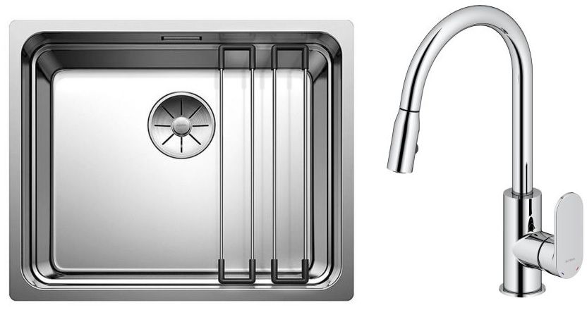 Conjunto fregadero de acero Blanco Etagon 500-U 521841, grifo de cocina Oltens Lista 35202100