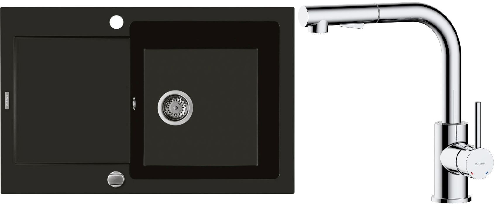 Conjunto fregadero de granito Oltens Gravan 72100300, grifo de cocina Oltens Myvat 35205100