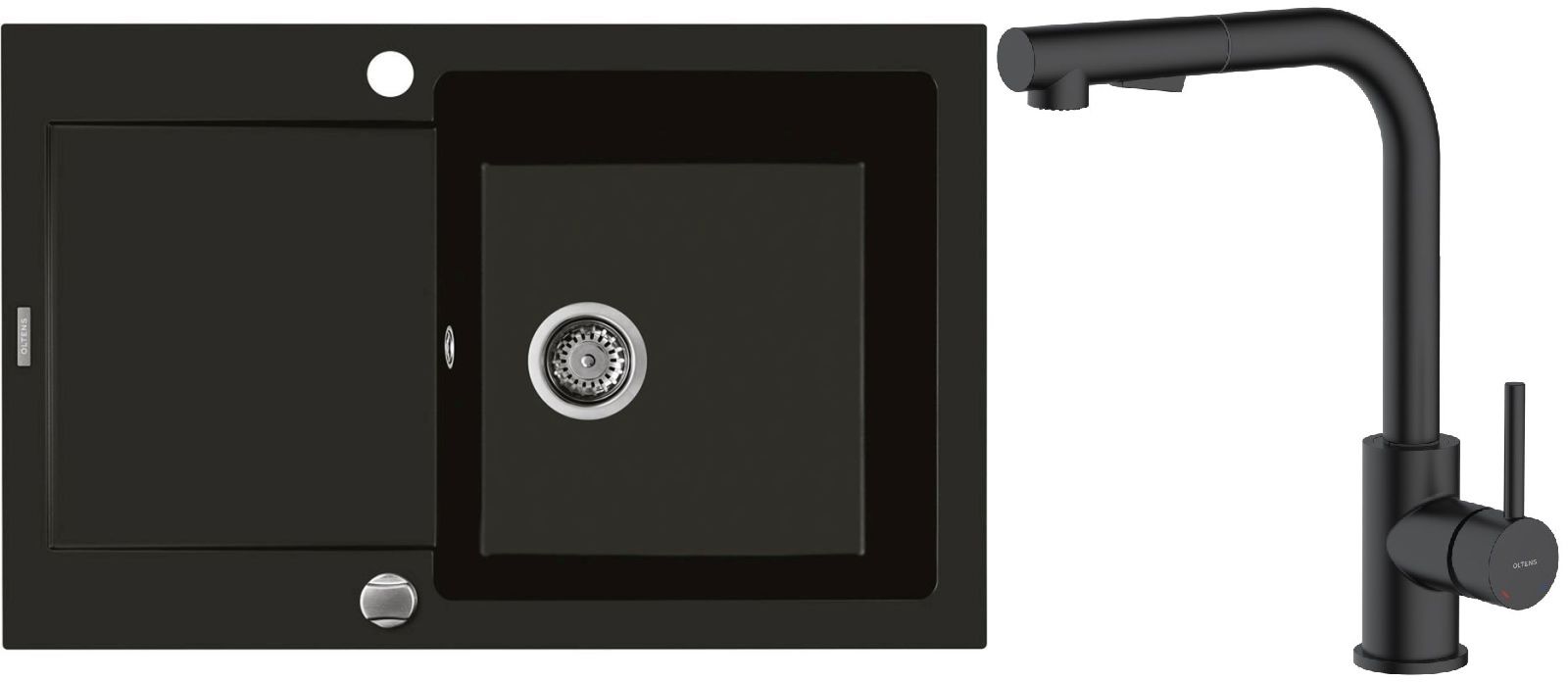 Conjunto grifo de cocina Oltens Myvat 35205300, fregadero de granito Oltens Gravan 72100300