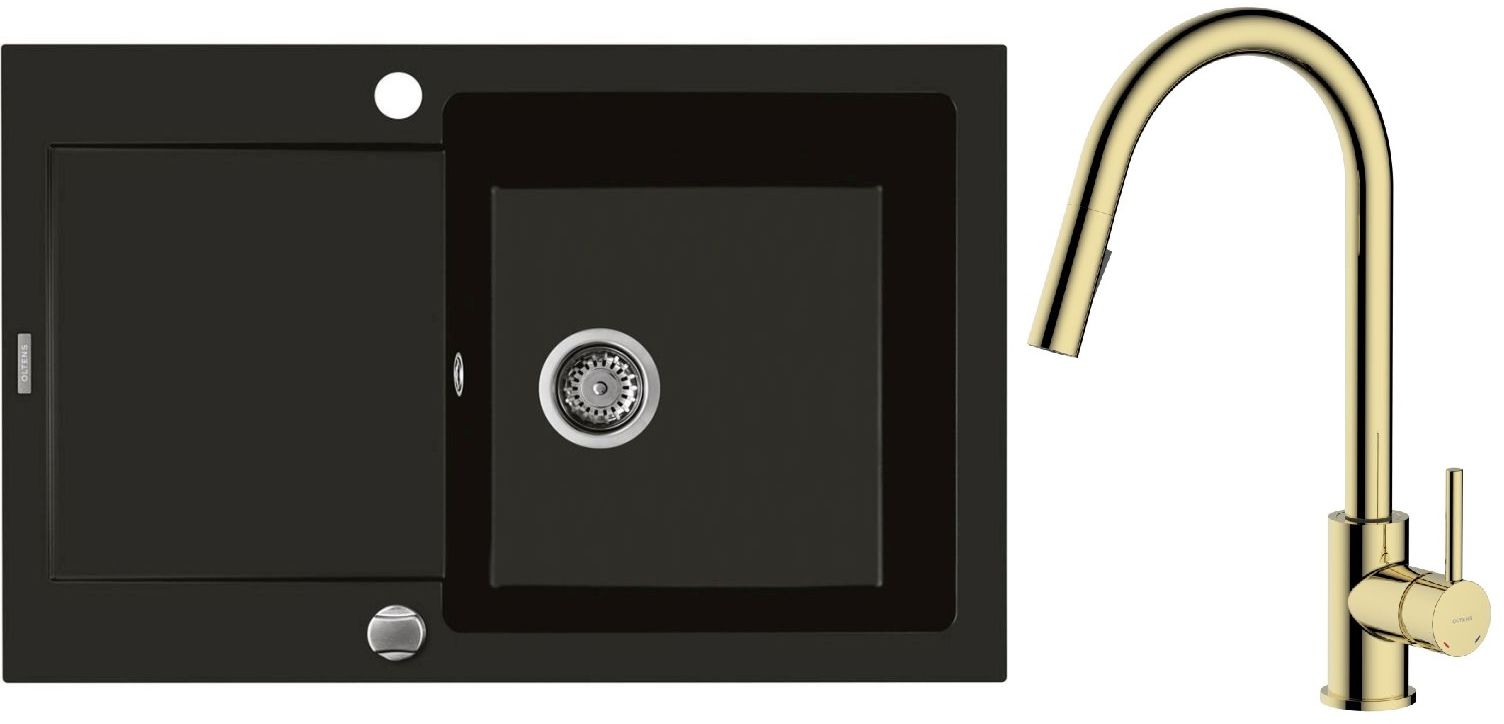 Conjunto grifo de cocina Oltens Litla 35204800, fregadero de granito Oltens Gravan 72100300