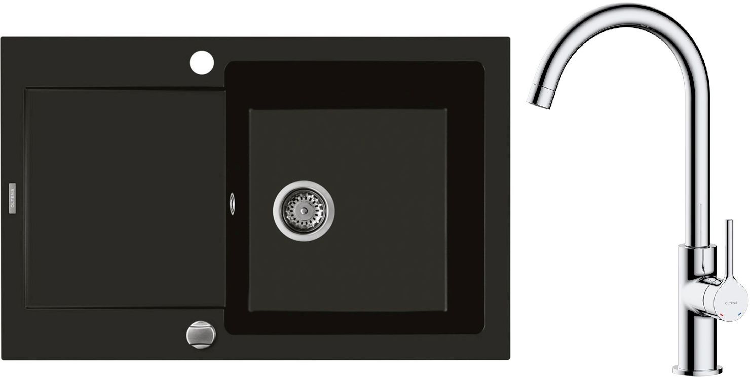 Conjunto fregadero de granito Oltens Gravan 72100300, grifo de cocina Oltens Skafta 35206100