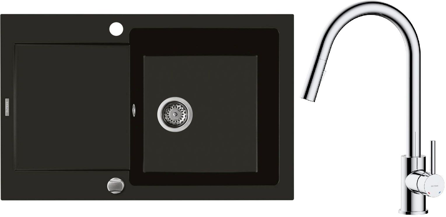 Conjunto fregadero de granito Oltens Gravan 72100300, grifo de cocina Oltens Litla 35204100