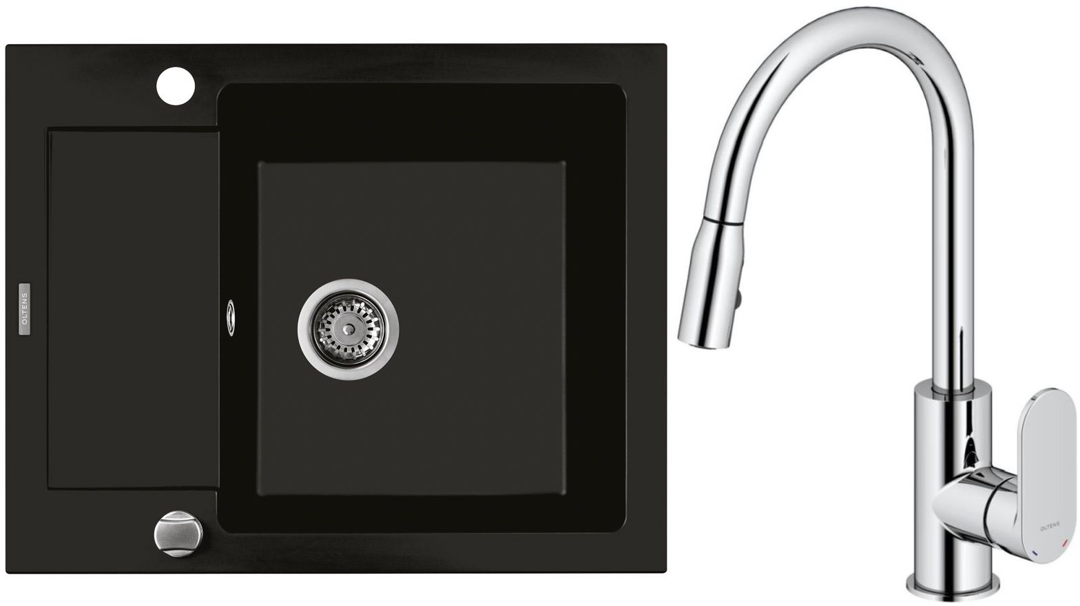 Conjunto fregadero de granito Oltens Gravan 72102300, grifo de cocina Oltens Lista 35202100