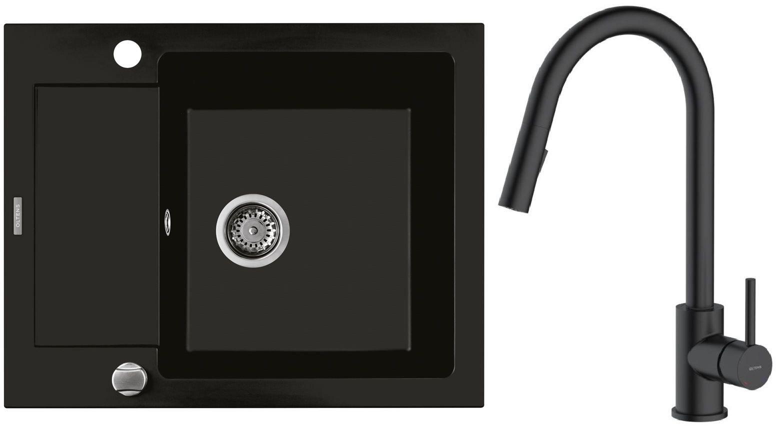 Conjunto fregadero de granito Oltens Gravan 72102300, grifo de cocina Oltens Litla 35204300