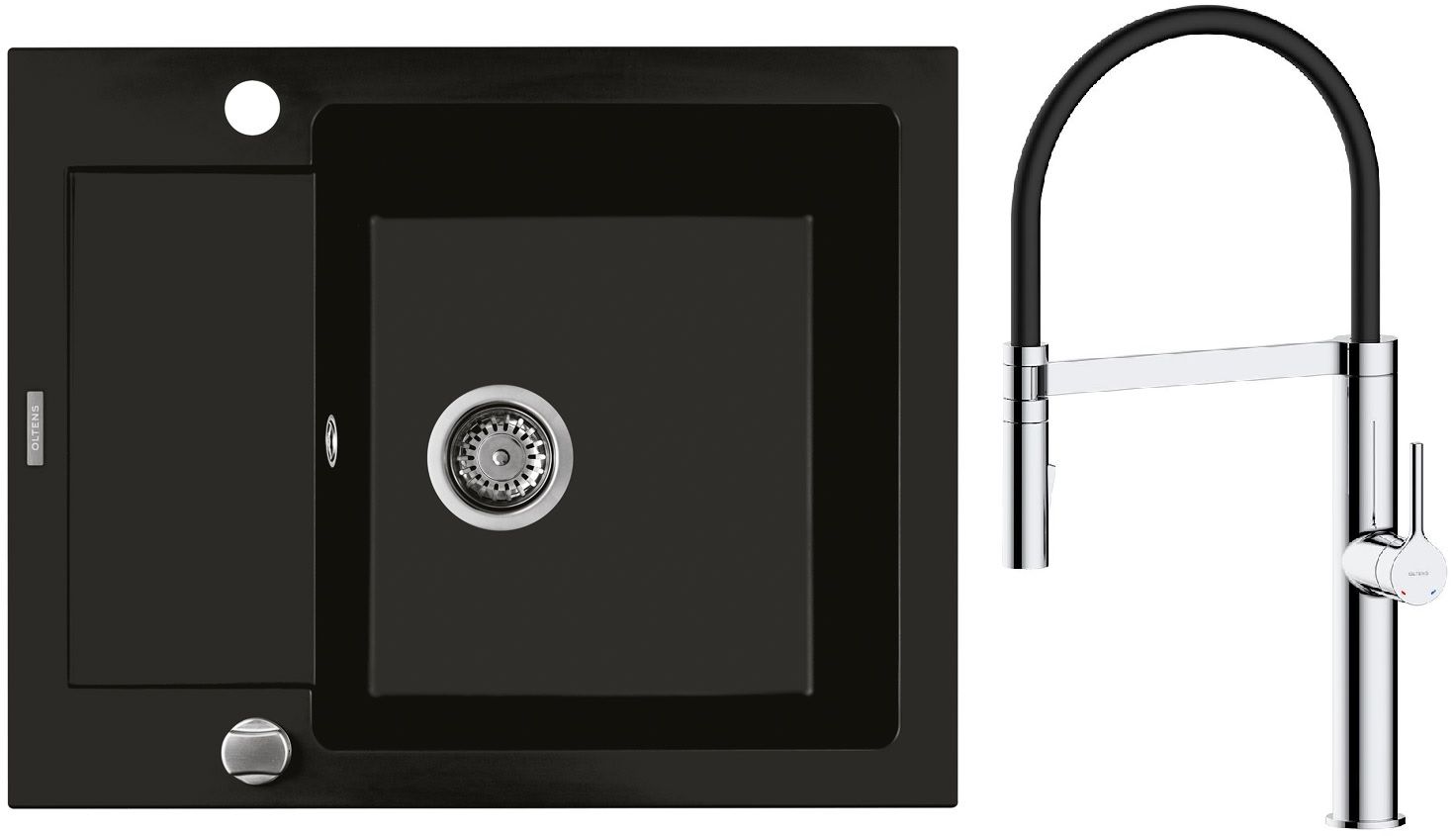 Conjunto grifo de cocina Oltens Borga 35207100, fregadero de granito Oltens Gravan 72102300