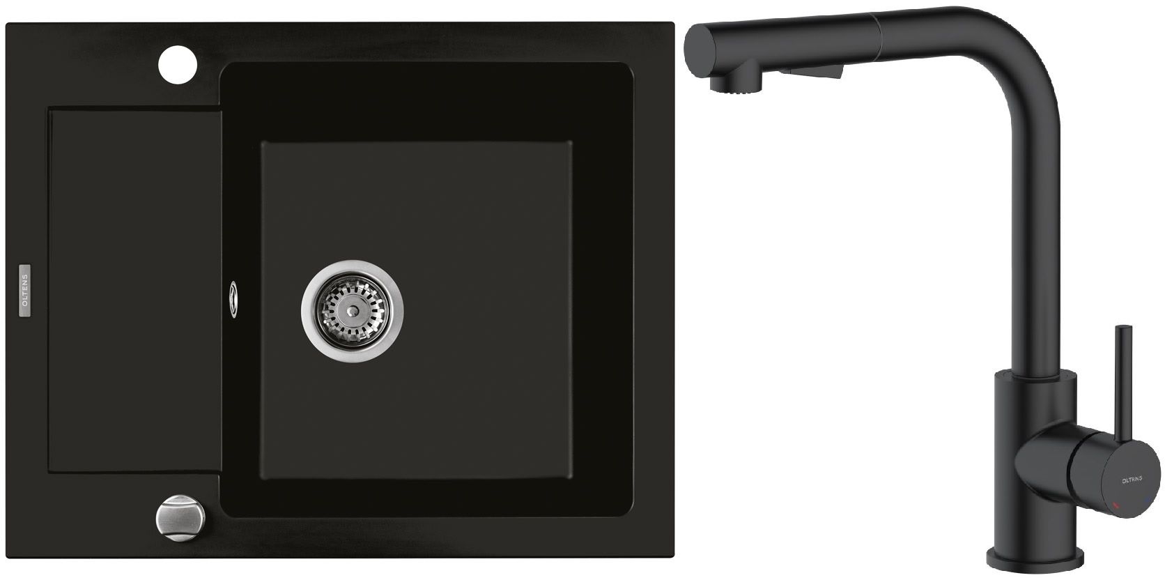 Conjunto grifo de cocina Oltens Myvat 35205300, fregadero de granito Oltens Gravan 72102300