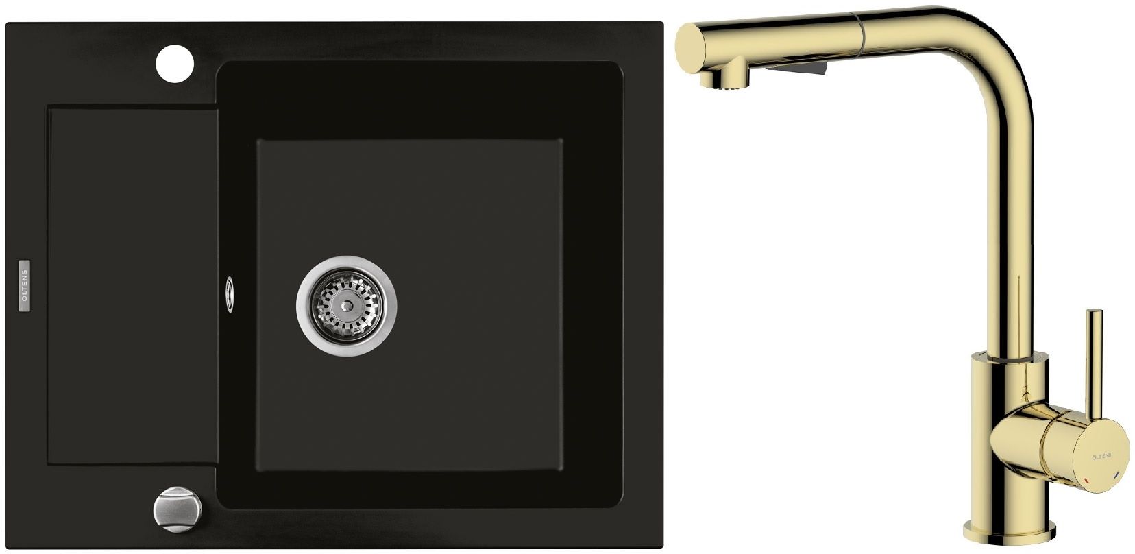 Conjunto grifo de cocina Oltens Myvat 35205800, fregadero de granito Oltens Gravan 72102300