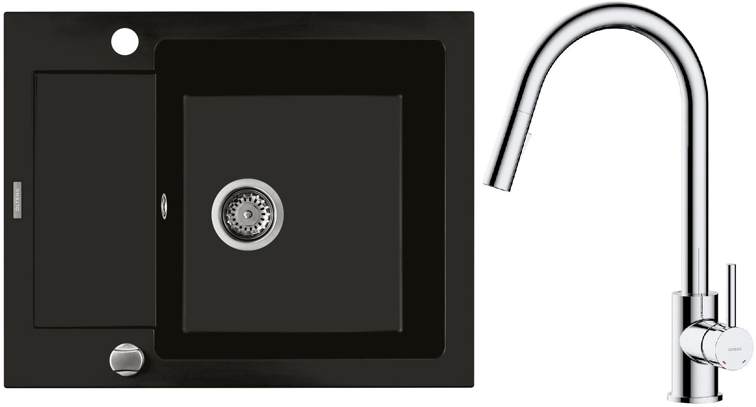 Conjunto fregadero de granito Oltens Gravan 72102300, grifo de cocina Oltens Litla 35204100