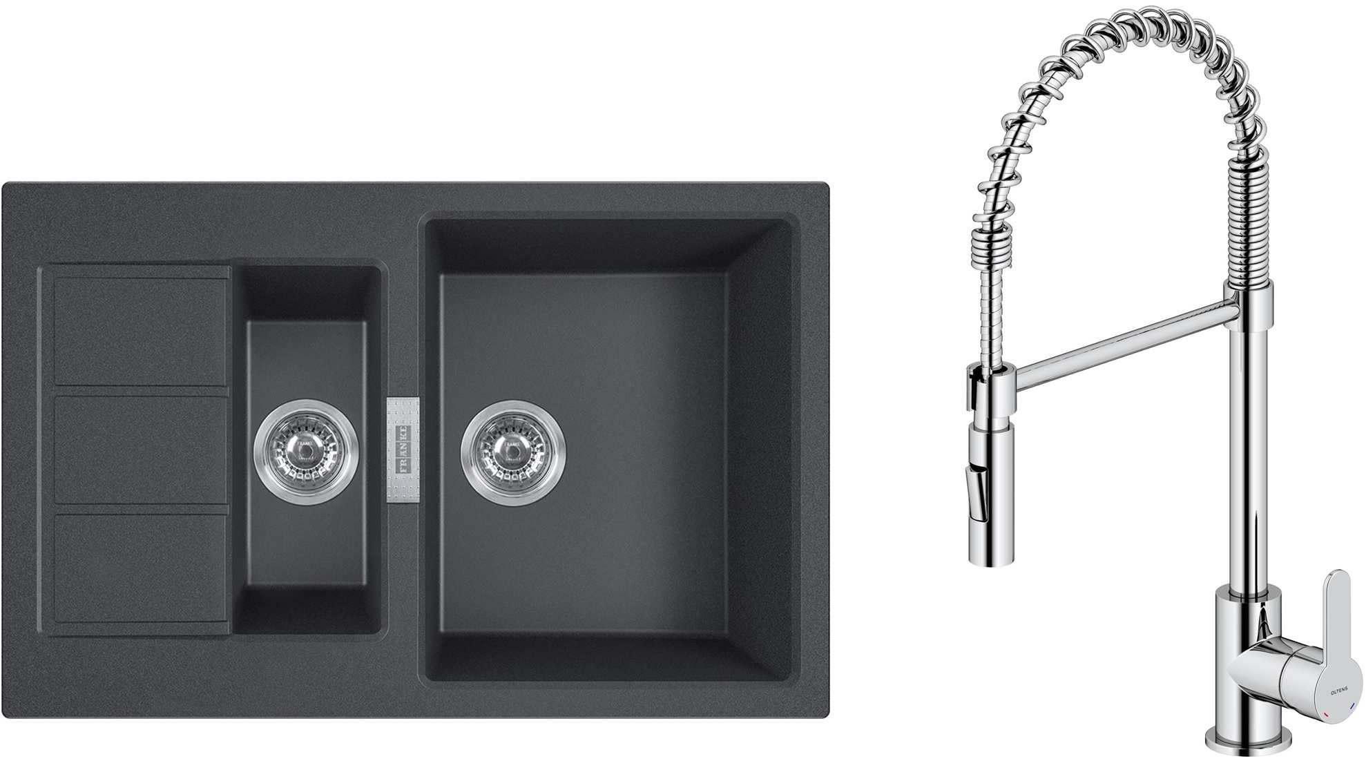 Conjunto grifo de cocina Oltens Duf 35203100, fregadero Tectonite Franke Sirius 2.0 143.0618.687