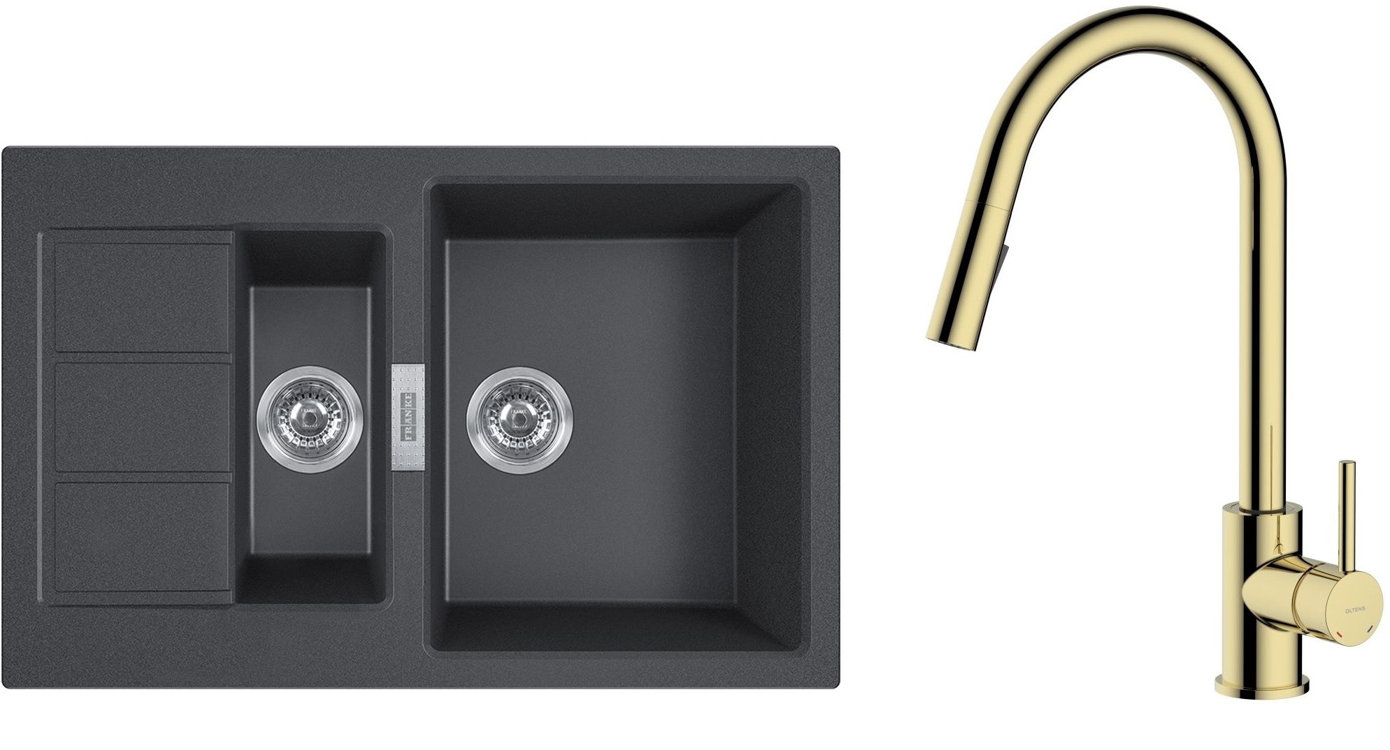 Conjunto grifo de cocina Oltens Litla 35204800, fregadero Tectonite Franke Sirius 2.0 143.0618.687