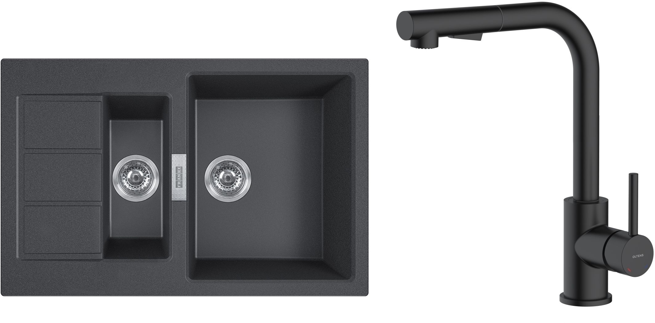Conjunto grifo de cocina Oltens Myvat 35205300, fregadero Tectonite Franke Sirius 2.0 143.0618.687