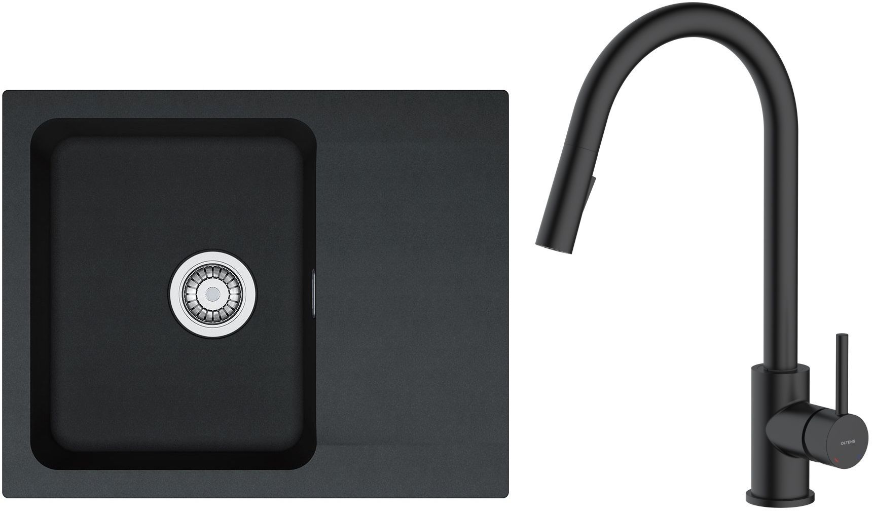 Conjunto grifo de cocina Oltens Litla 35204300, fregadero Tectonite Franke Orion 114.0286.441