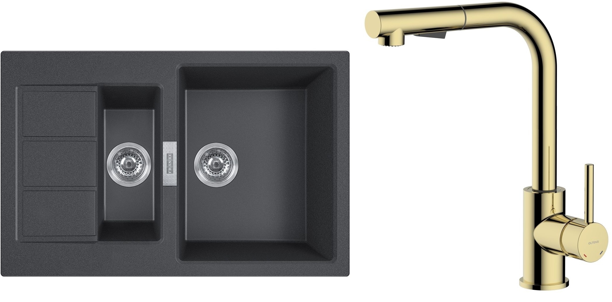 Conjunto grifo de cocina Oltens Myvat 35205800, fregadero Tectonite Franke Sirius 2.0 143.0618.687