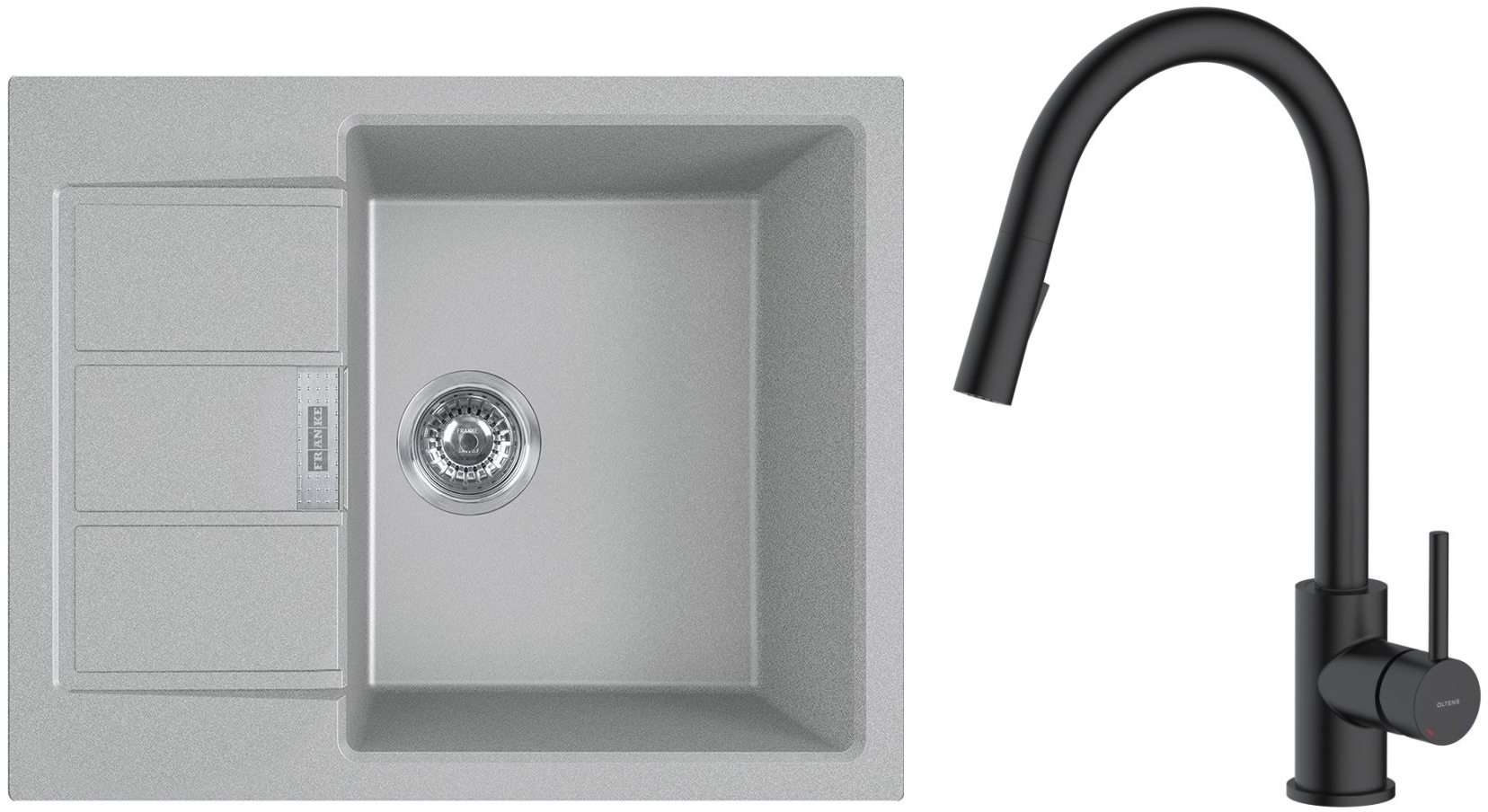 Conjunto grifo de cocina Oltens Litla 35204300, fregadero Tectonite Franke Sirius 2.0 143.0618.668