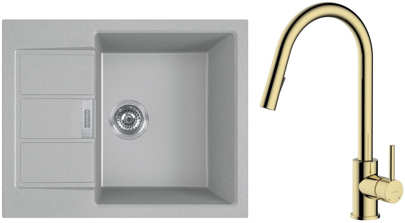 Conjunto grifo de cocina Oltens Litla 35204800, fregadero Tectonite Franke Sirius 2.0 143.0618.668