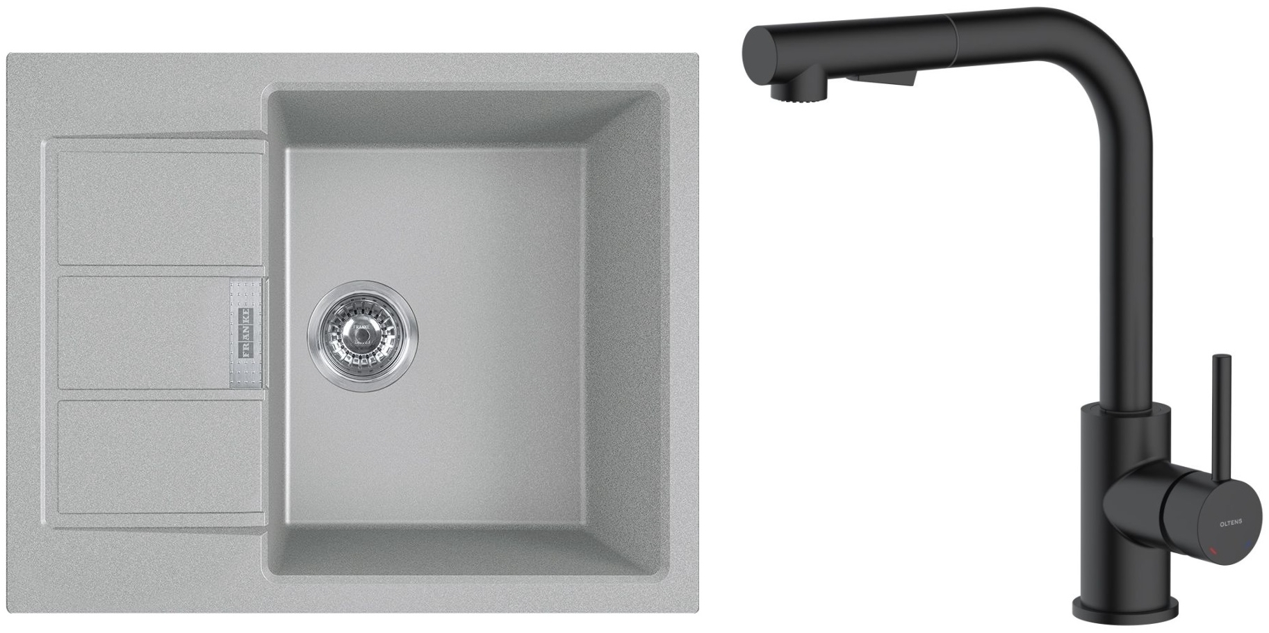 Conjunto grifo de cocina Oltens Myvat 35205300, fregadero Tectonite Franke Sirius 2.0 143.0618.668