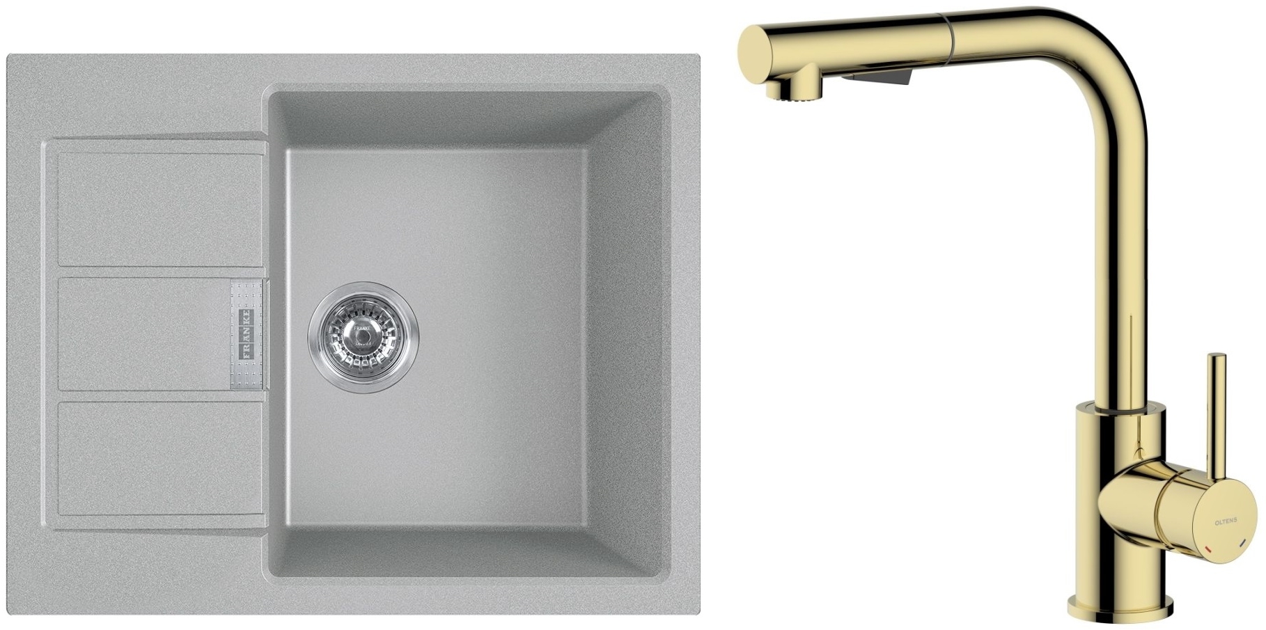 Conjunto grifo de cocina Oltens Myvat 35205800, fregadero Tectonite Franke Sirius 2.0 143.0618.668
