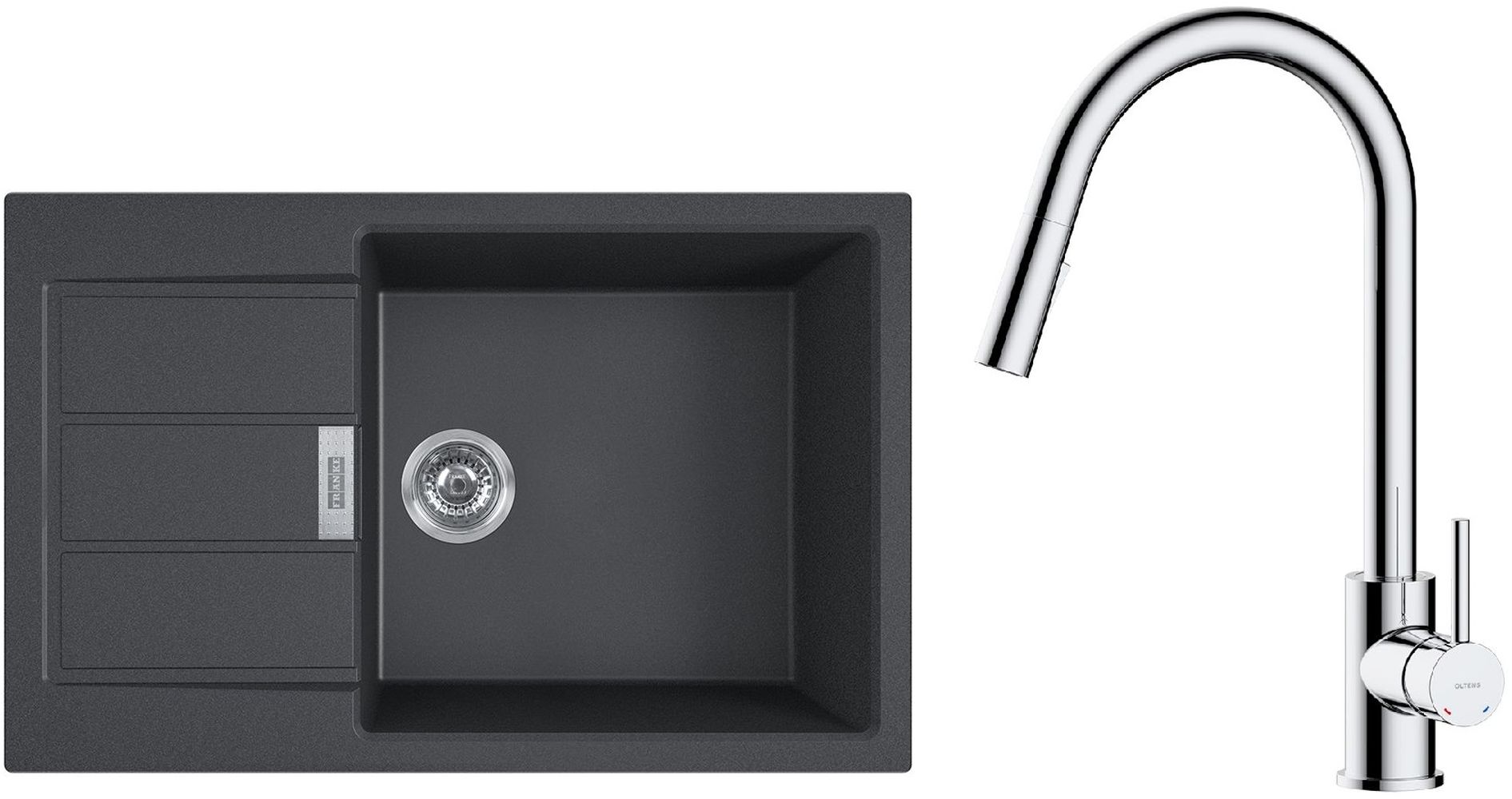 Conjunto fregadero Tectonite Franke Sirius 2.0 143.0618.577, grifo de cocina Oltens Litla 35204100